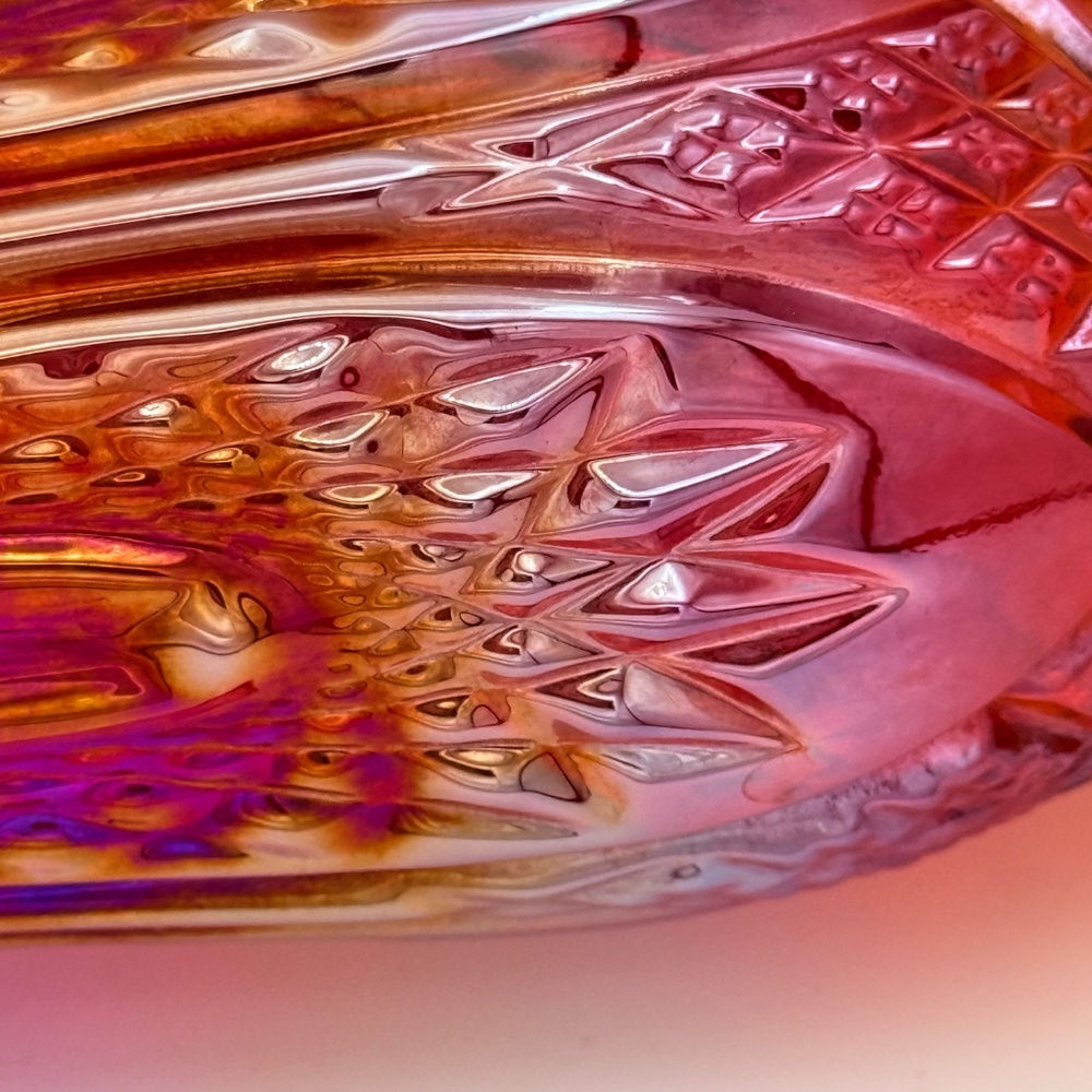 π SOLD π Carnival Glass Swung Vase Vintage Orange Red Eclectic Artistic Decor - Picture 8 of 10